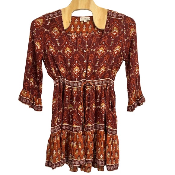 Idyllwind Dresses & Skirts - Idyllwind Miranda Lambert Paisley Boho Mini Dress Rust Women's XXL Pockets Fall